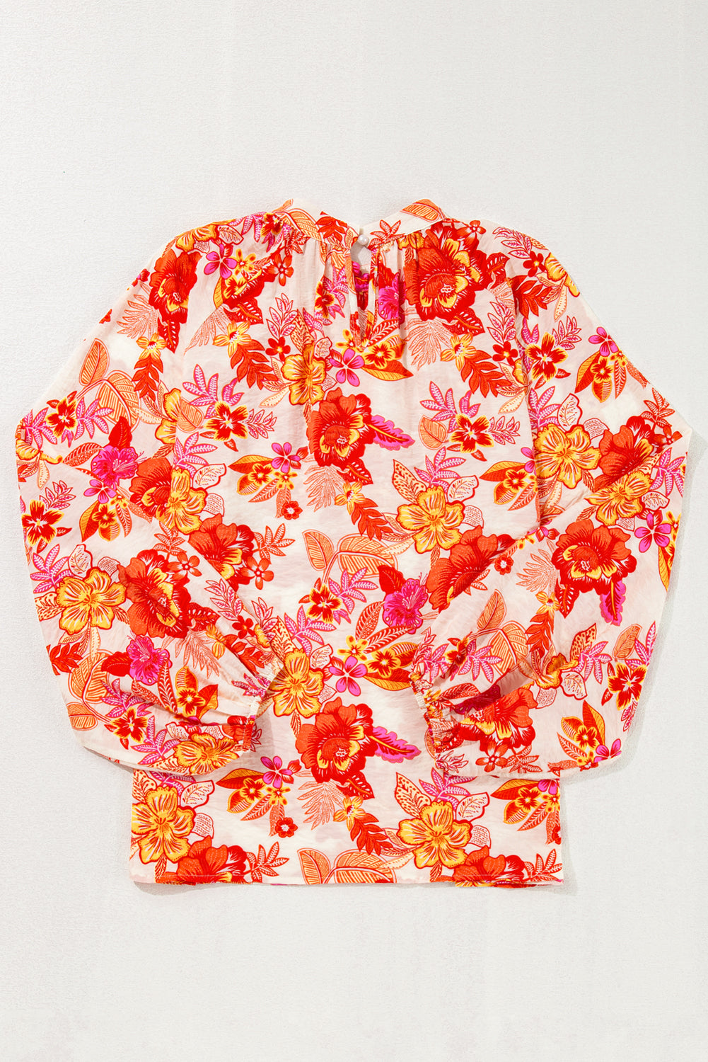 Orange Floral Pearl-Button Blouse