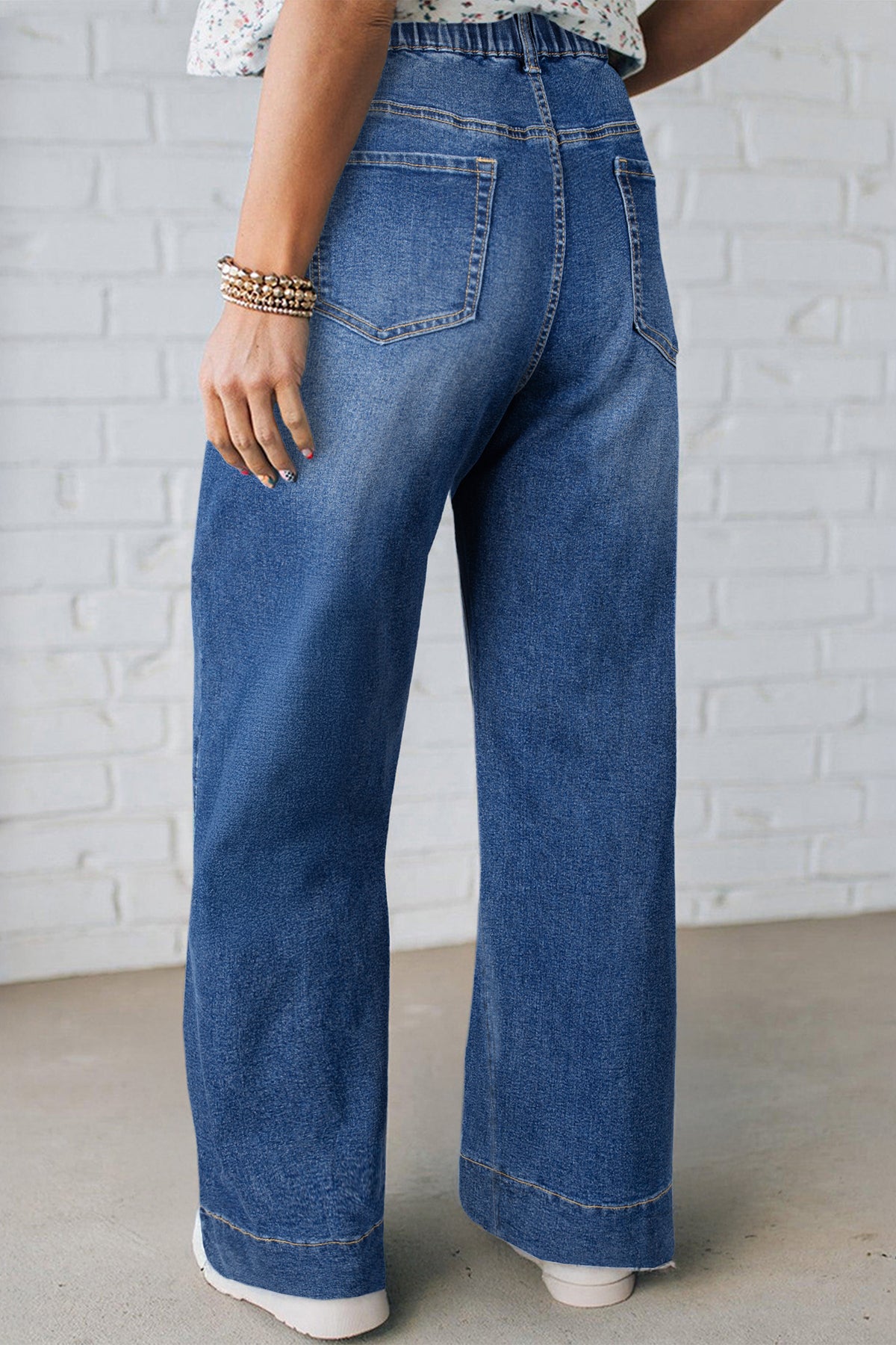 Dark blue acid wash plus size jeans with contrast lace-up detail, stylish plus size bottoms by Dear-Lover.