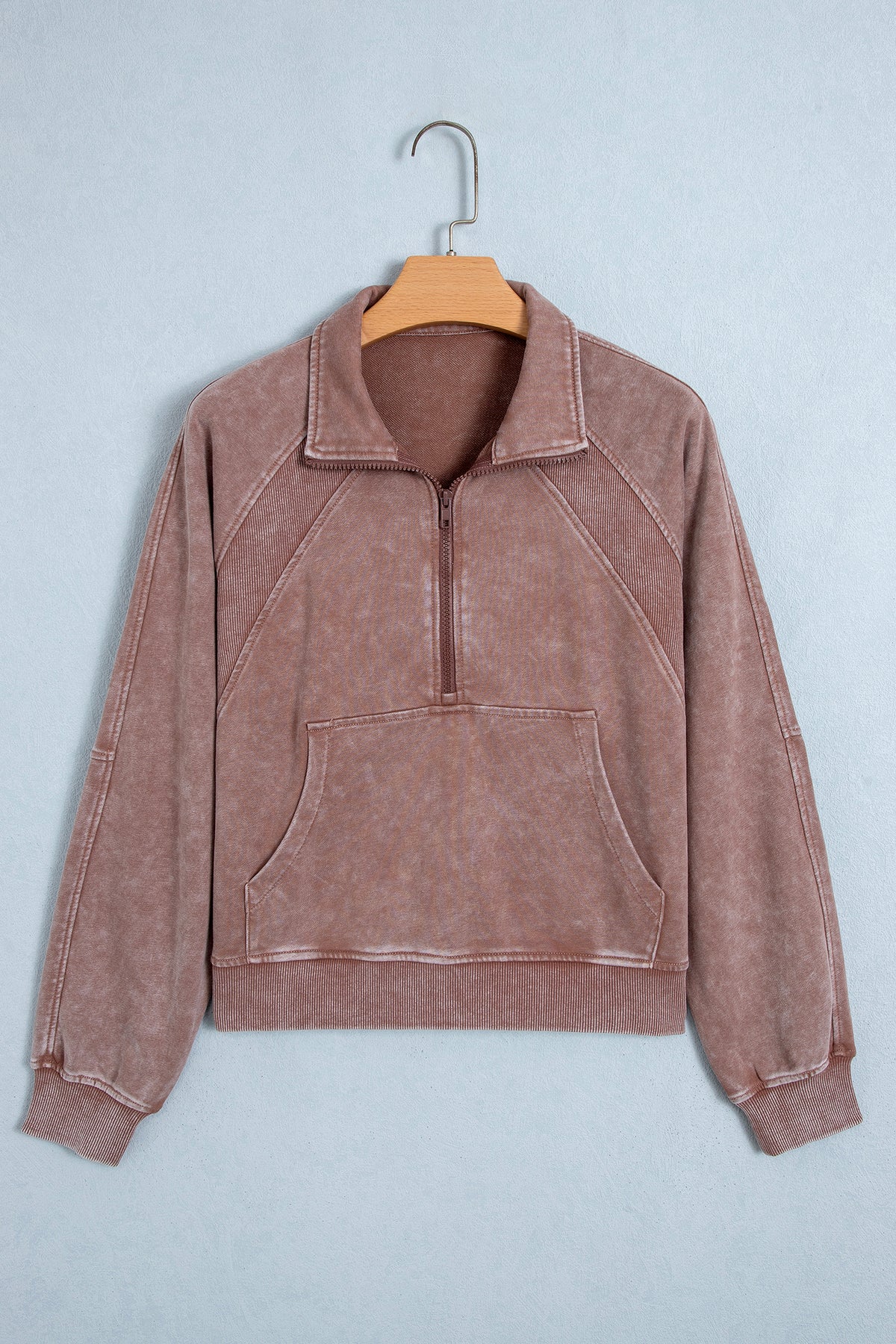 Chestnut Vintage Half-Zip Long-Sleeve Ribbed Cuffs Hem Sweatshirt