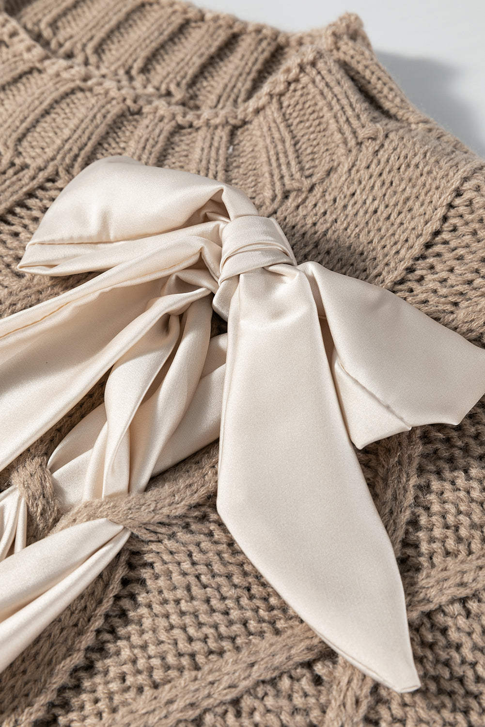 Simply Taupe Cable Knit Bow Sweater