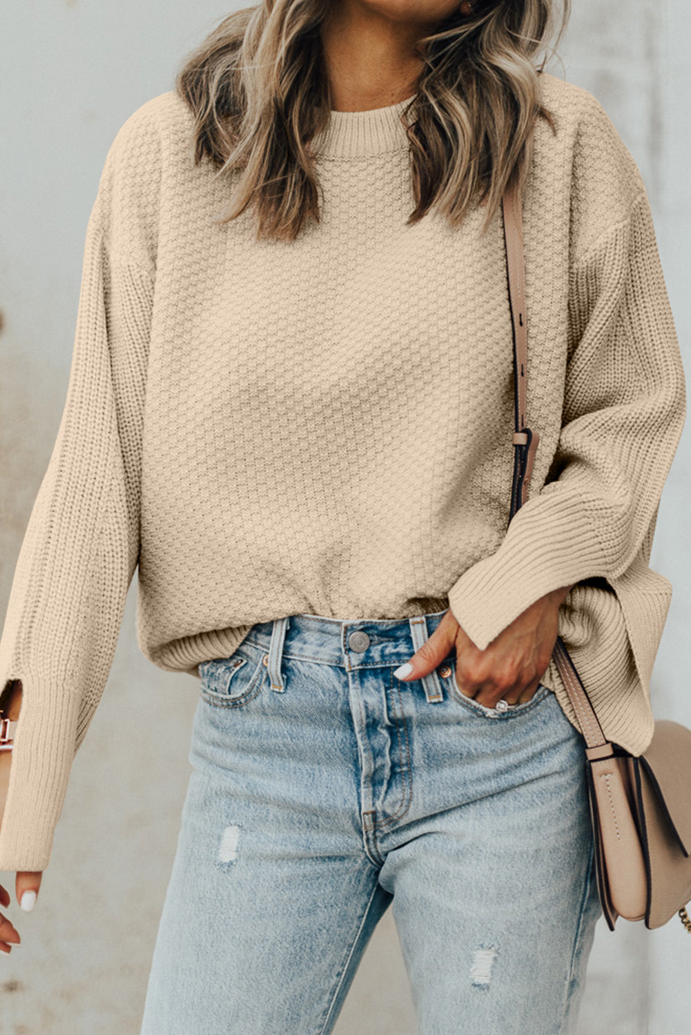 Parchment Textured Split-Cuff Sweater