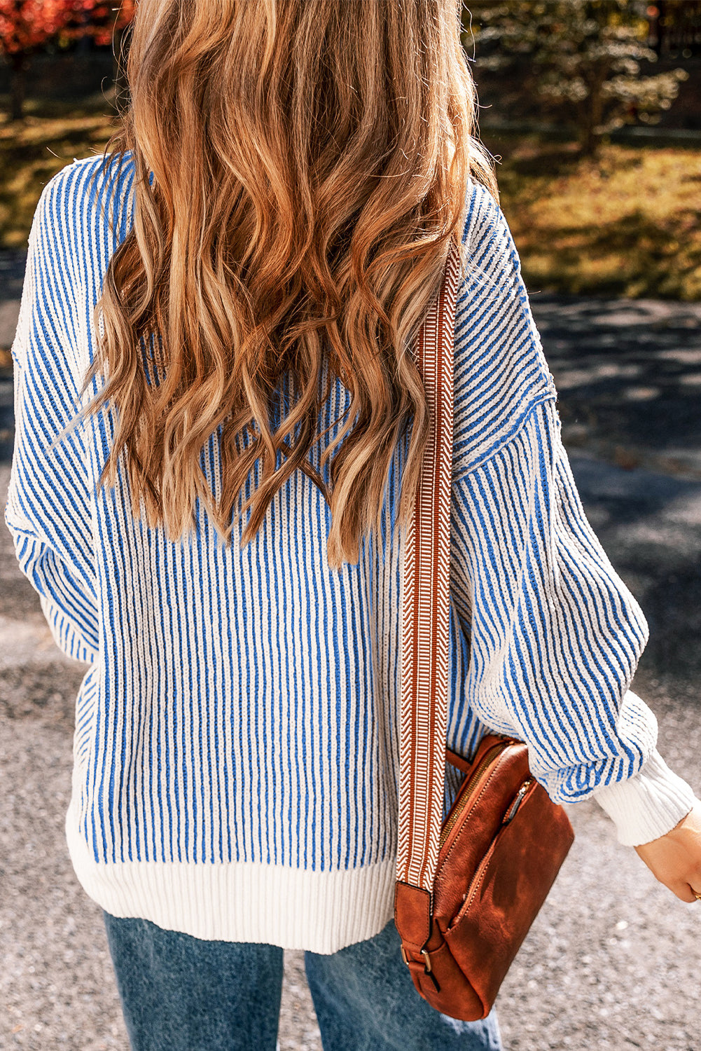 Dark Blue Striped Knit Sweater