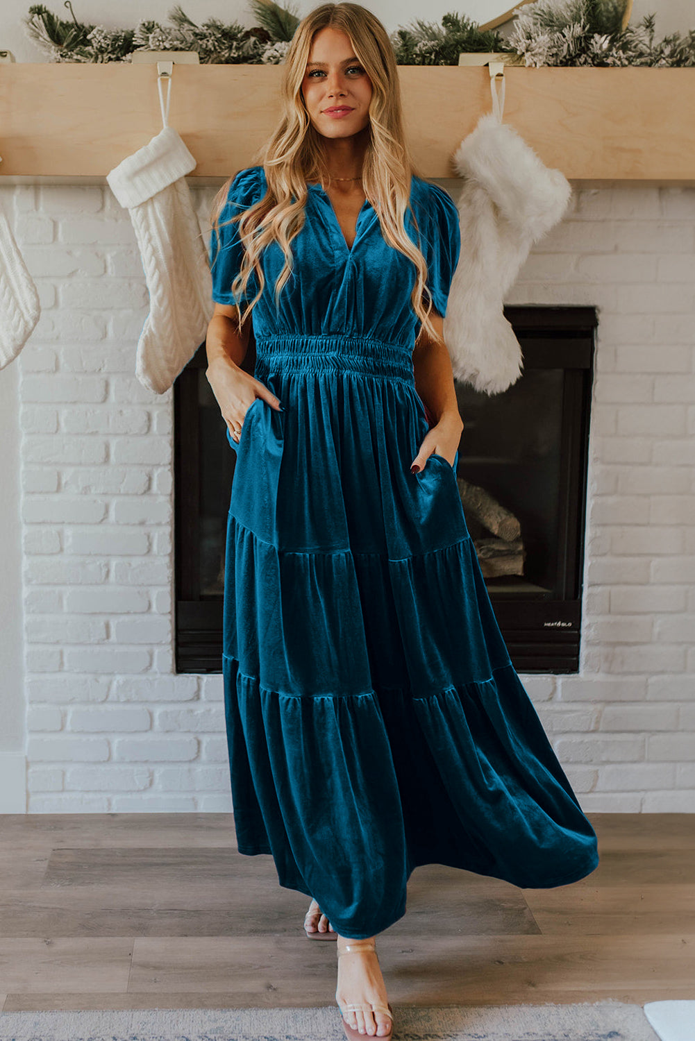 Red Dahlia Velvet Tiered Maxi Dress