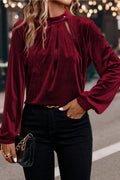 Red Dahlia Velvet Keyhole Blouse