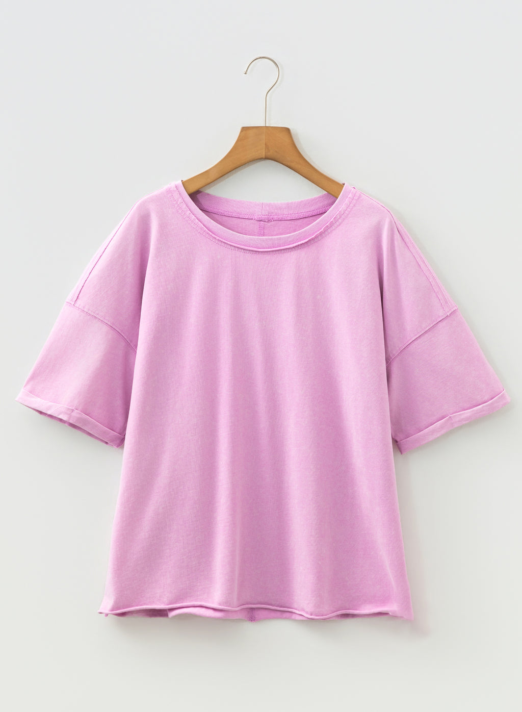 Lavendula 100% Cotton Mineral Wash Drop Shoulder Raw Edge Loose Tee