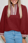 Racing Red Zip-Neck Patchwork Sweatshirt