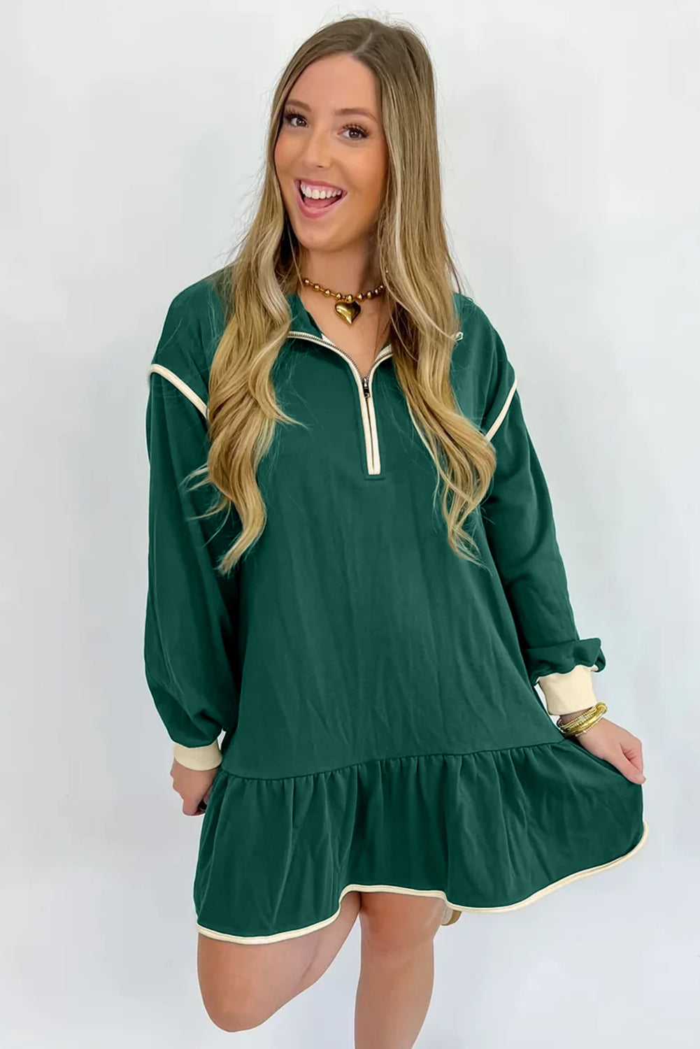 Evergreen Ruffle-Hem Mini Dress