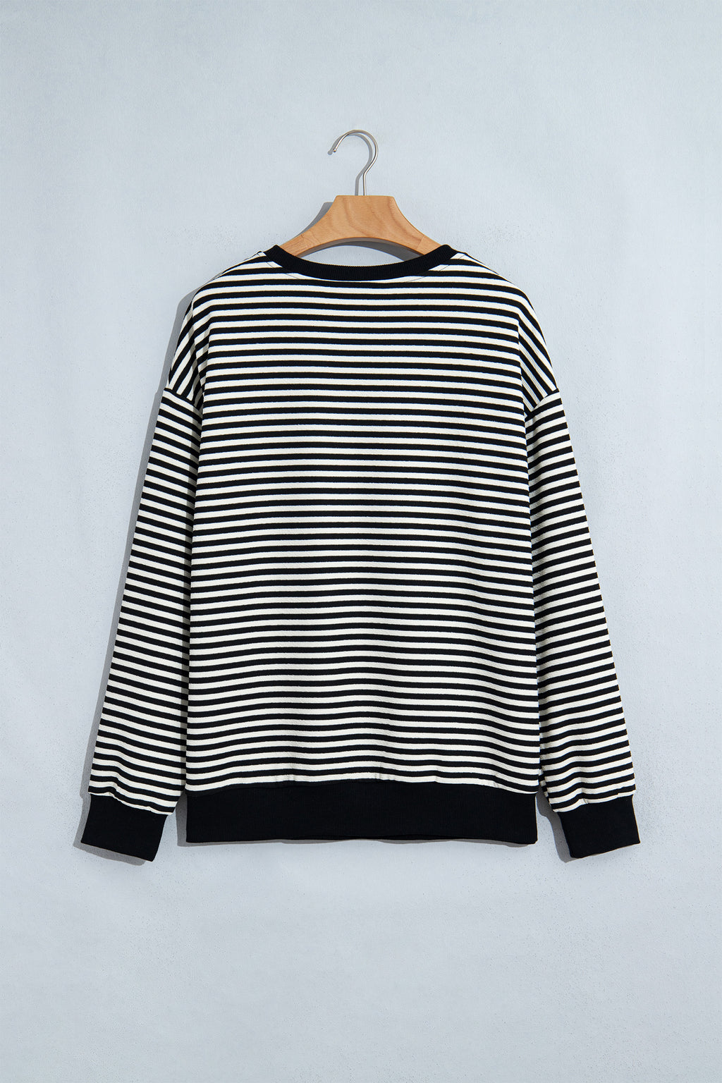 Black Stripe Velvet Bow Drop-Shoulder Relaxed Sweatshirt