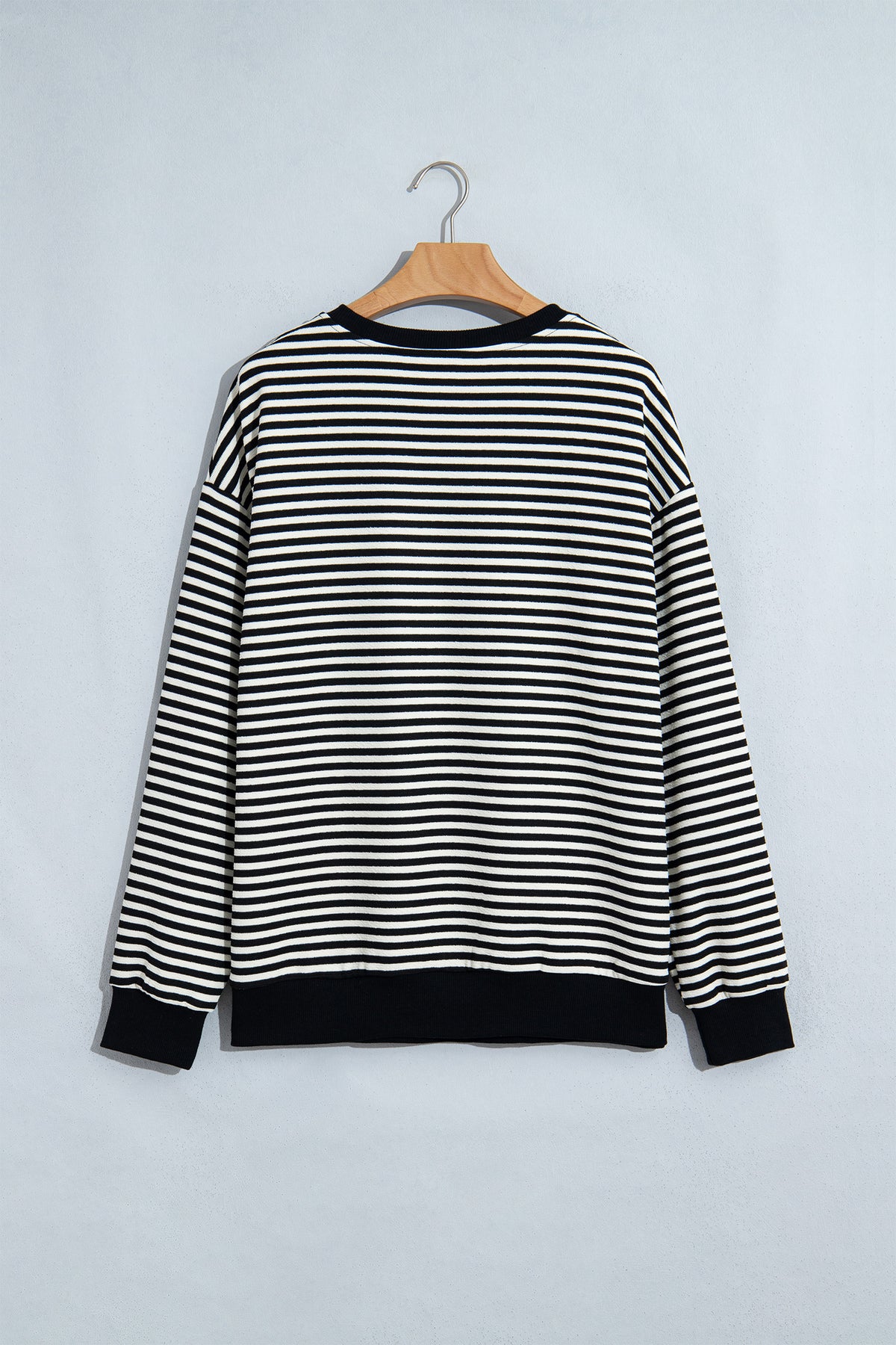 Black Stripe Velvet Bow Drop-Shoulder Relaxed Sweatshirt