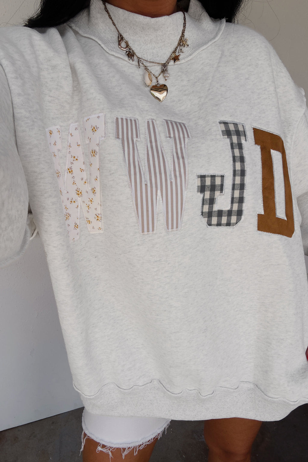 WWJD Patchwork Mock Neck Sweatshirt