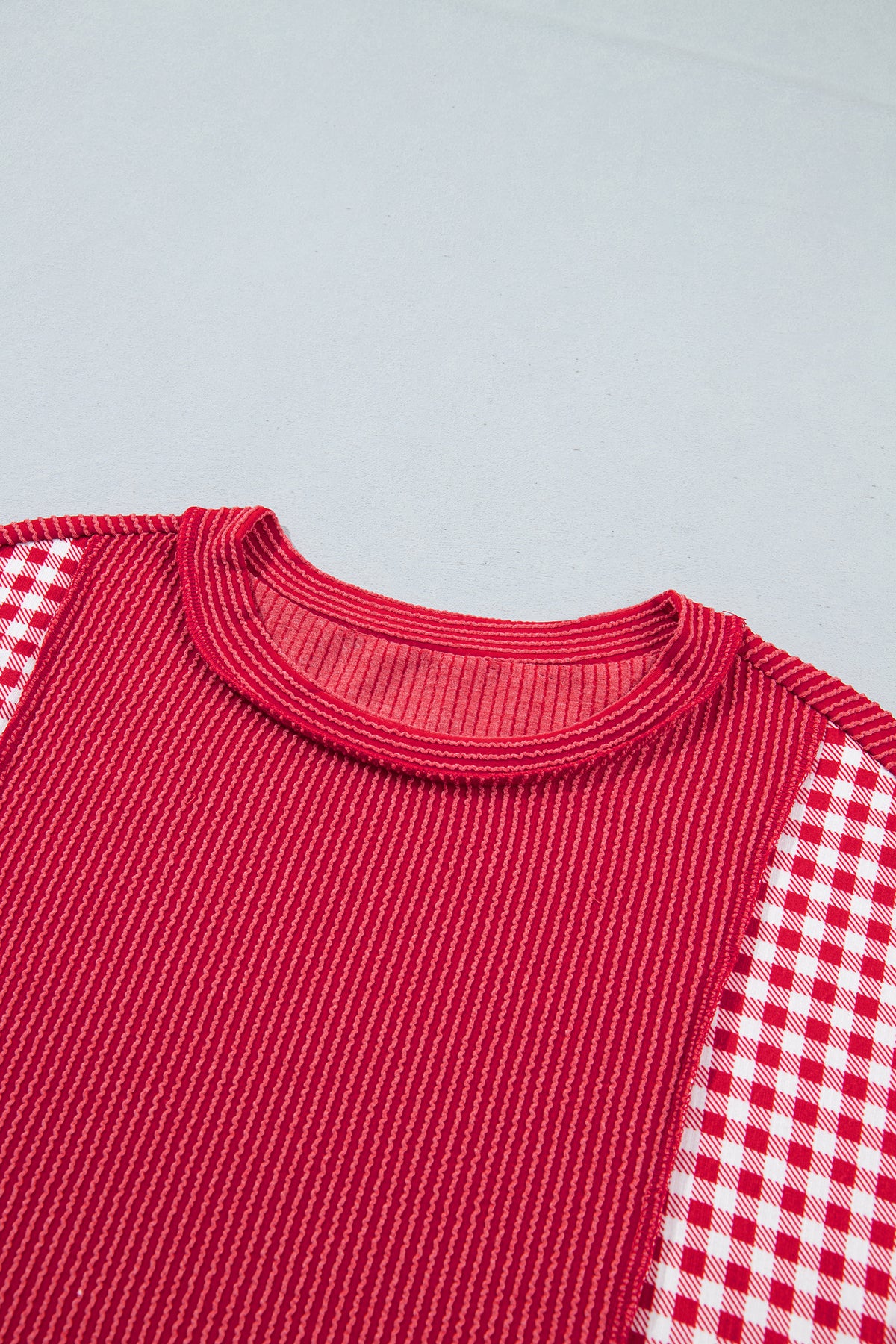 Fiery Red Plaid Patchwork Top