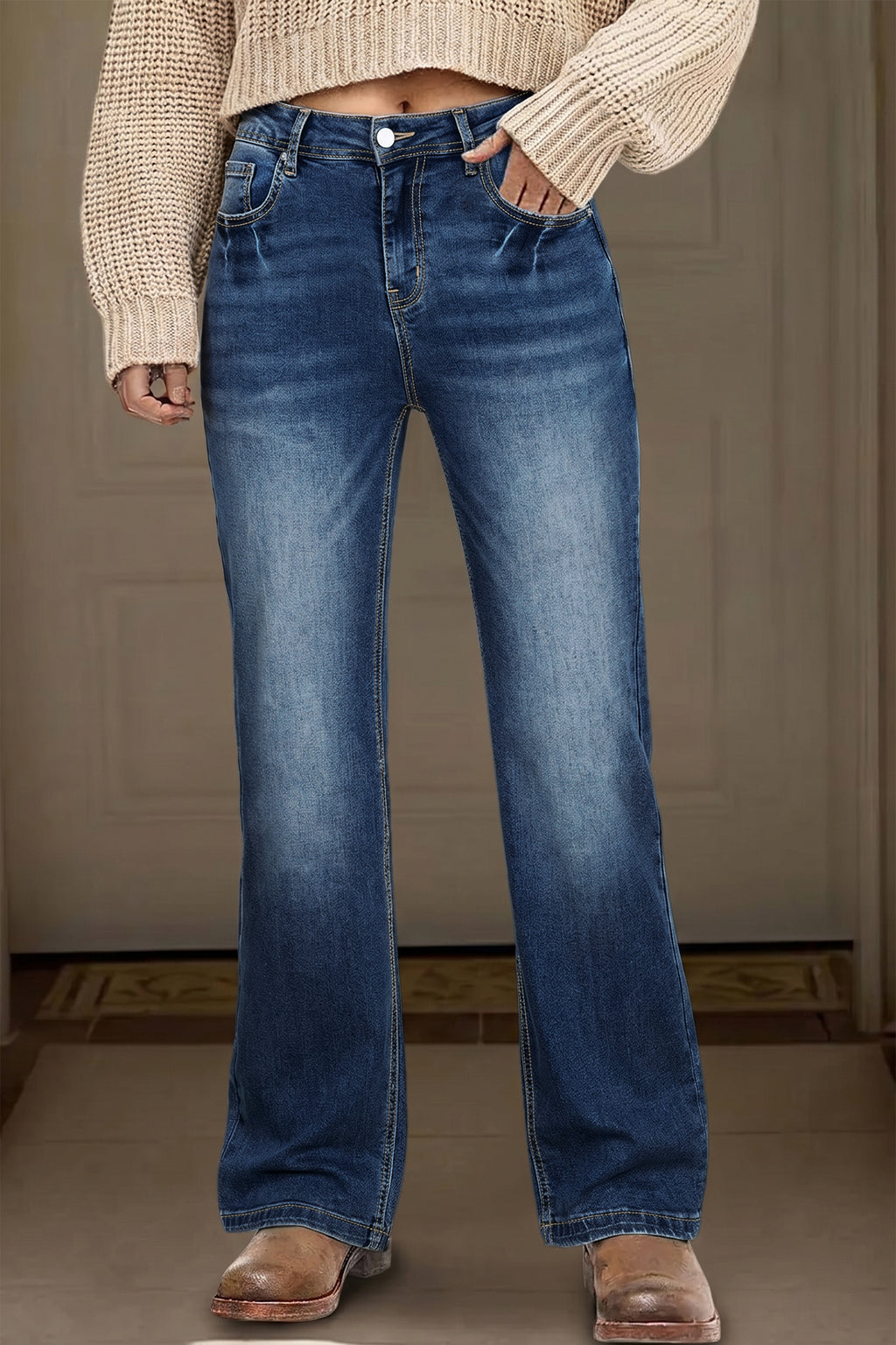 Ashleigh Blue Acid Washed Straight Leg Casual Jeans by Dear-Lover, full-length denim bottoms with a relaxed fit and stylish wash.