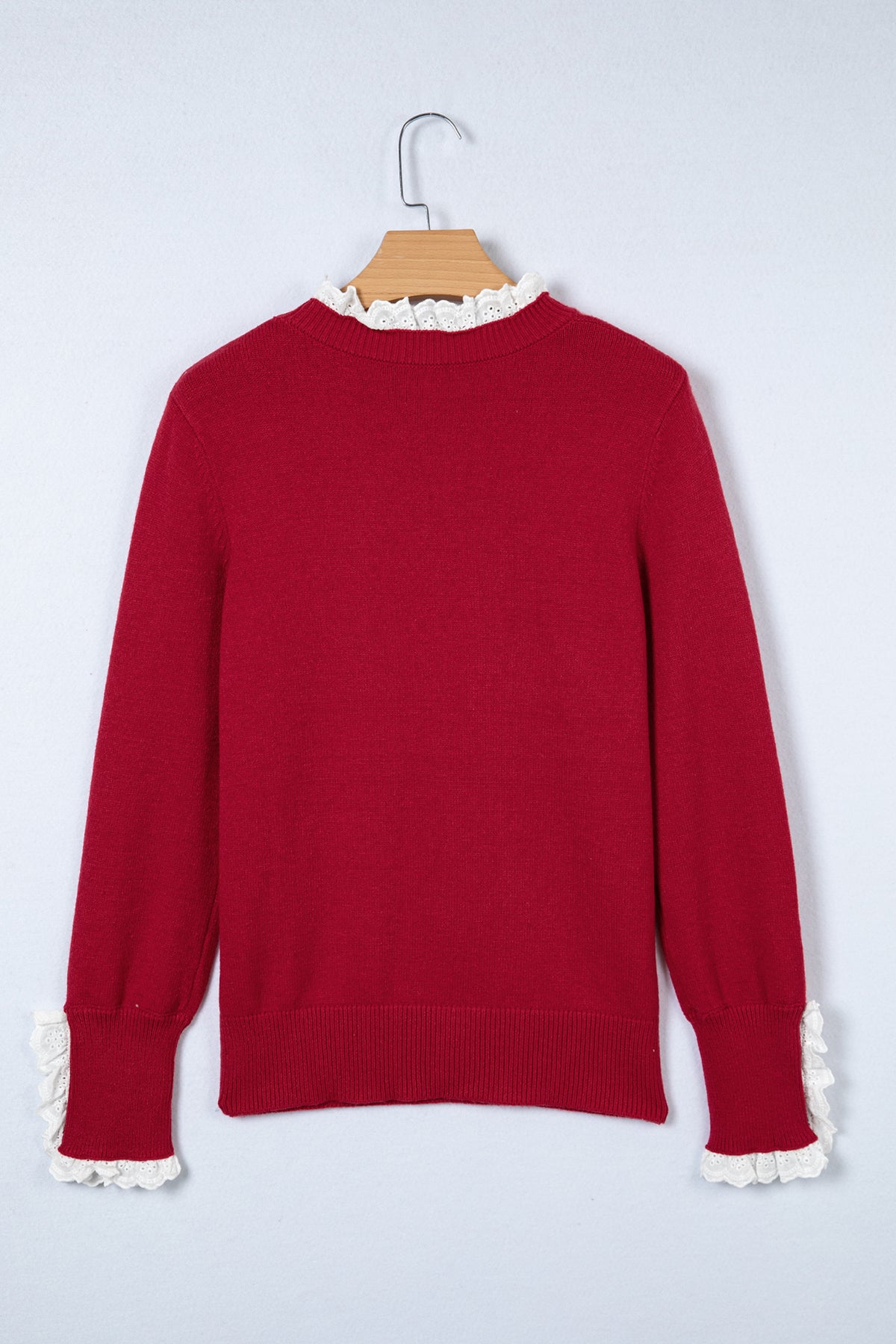 Laced Trim Loose Sweater with Buttoned Cuffs