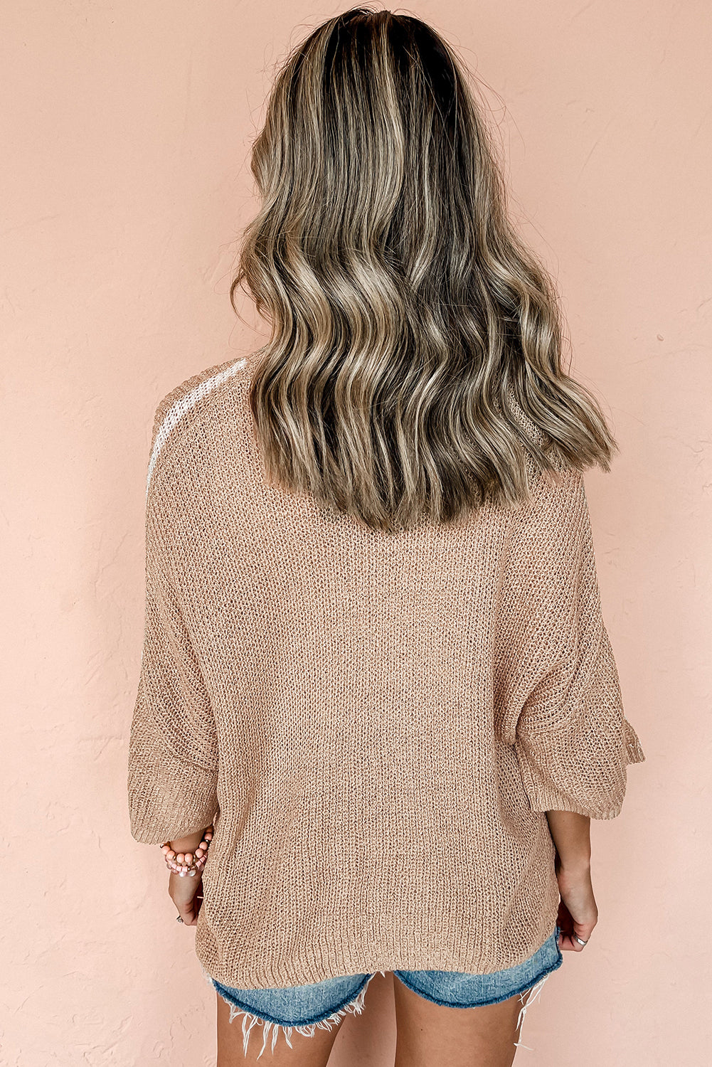 Light French Beige Contrast Stripe Sweater