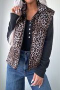 Brown Leopard Print Puff Vest