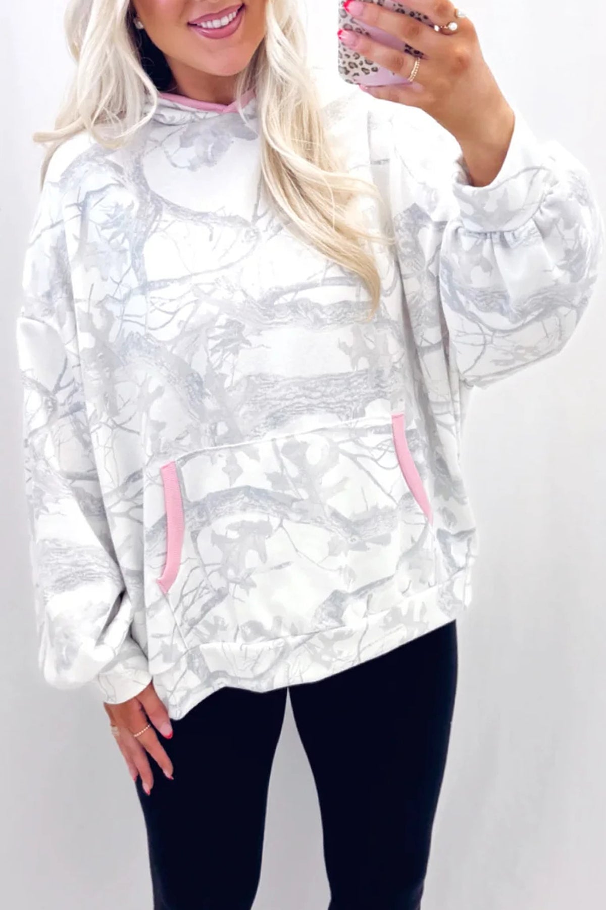 Gray Abstract Colorblock Long-Sleeve Hoodie