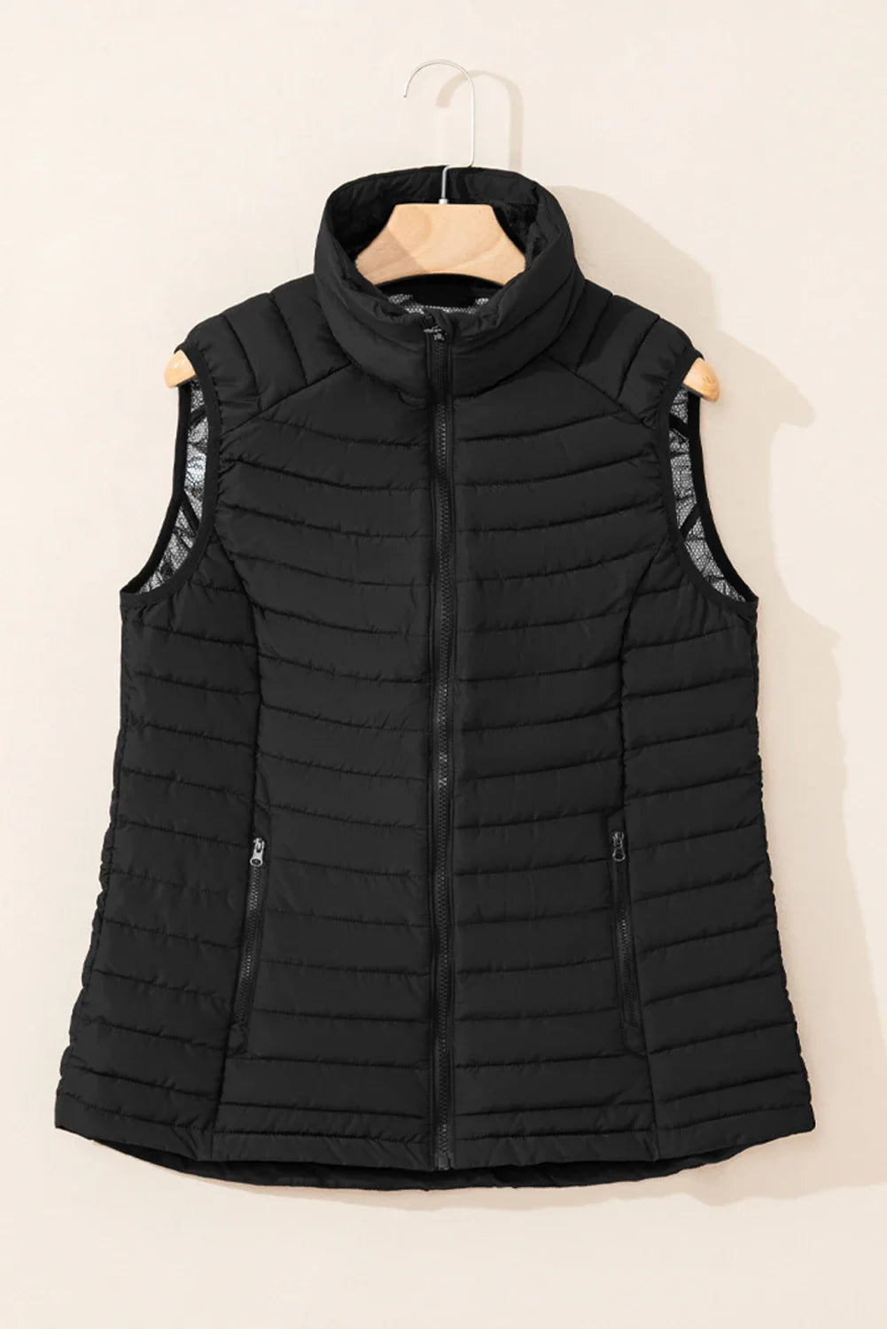 Solid Plush Standing Collar Zip Up Puffer Vest