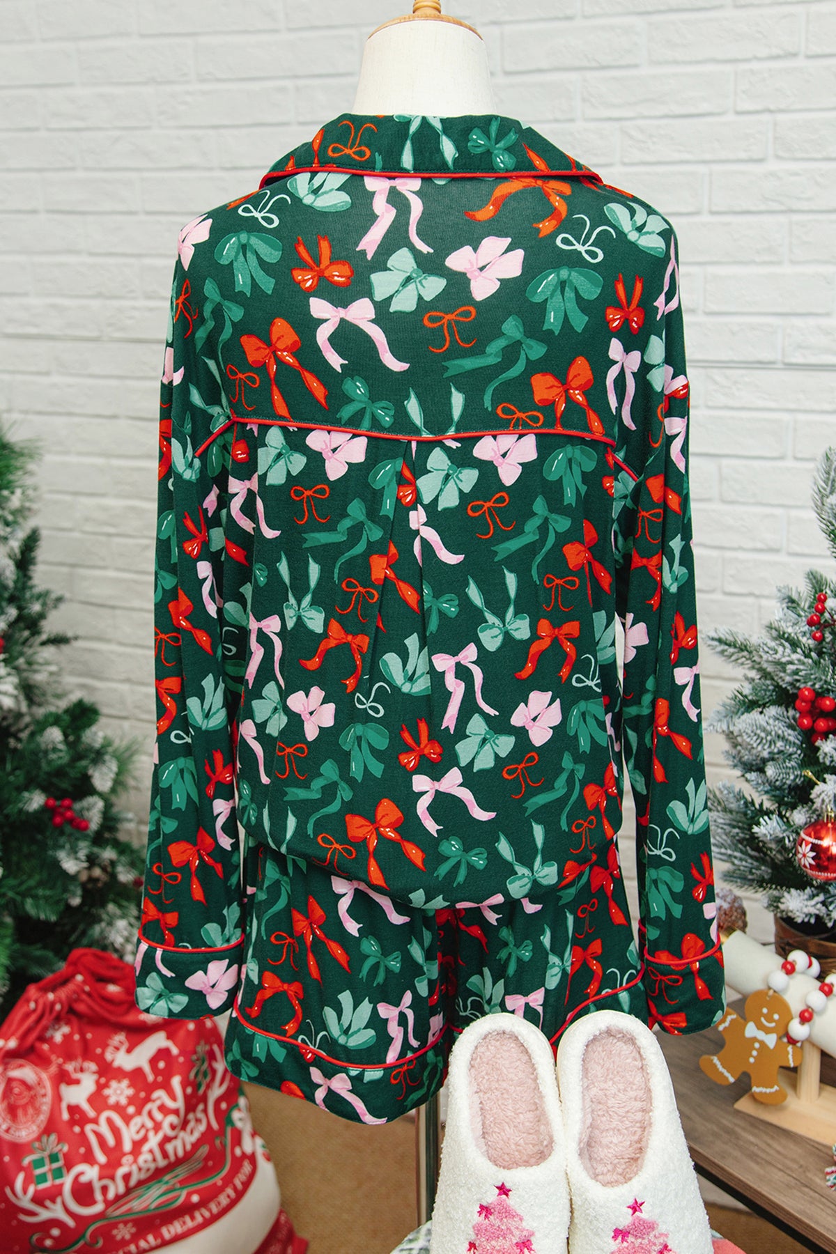 Green Festive Bow Pajama Set