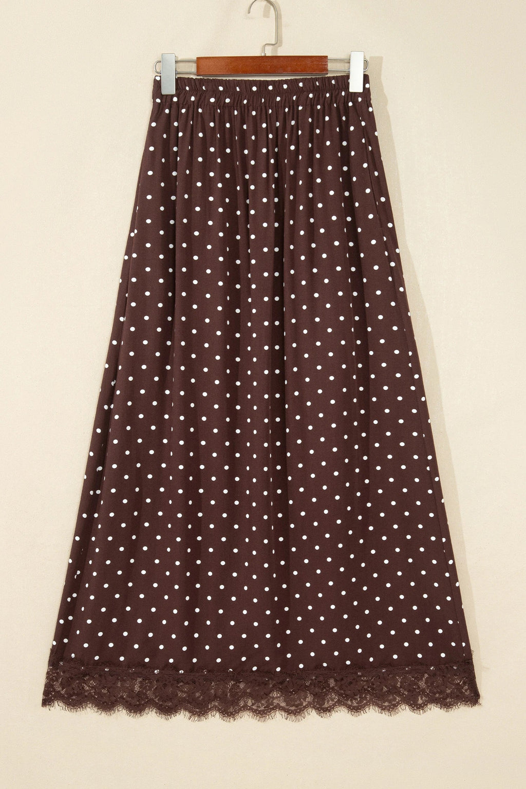 Polka Dot Lace Hem Midi Skirt