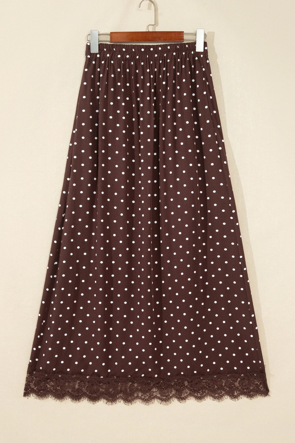 Polka Dot Lace Hem Midi Skirt