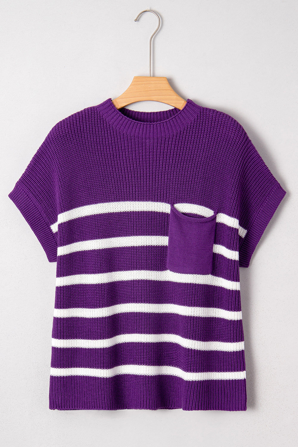 Purple Stripe Patched-Pocket Knit Sweater