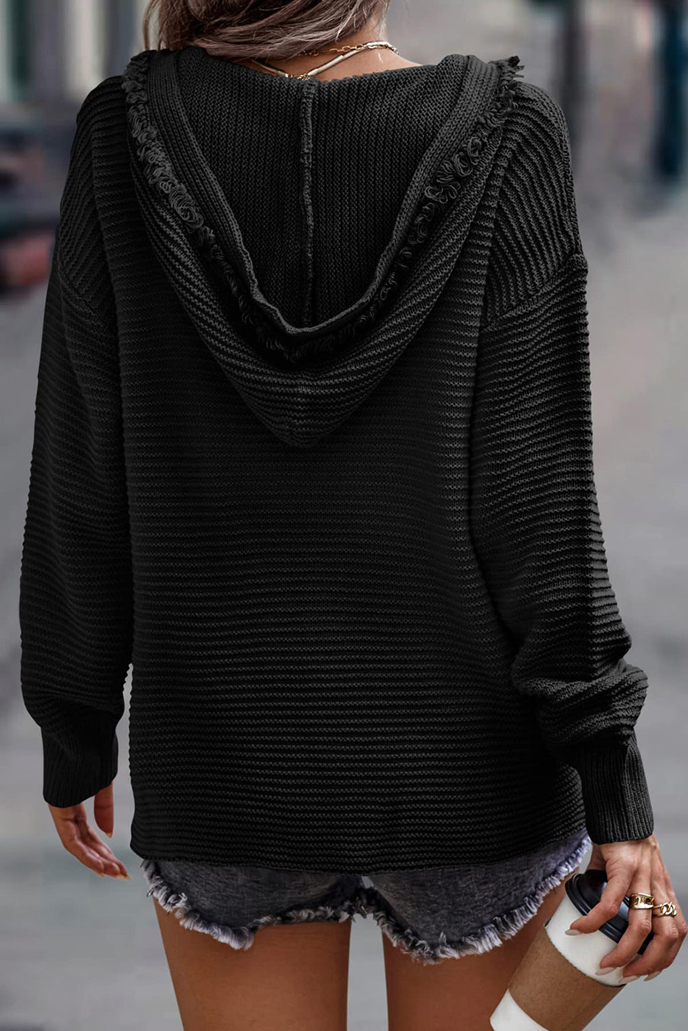 V Neck Hooded Sweater