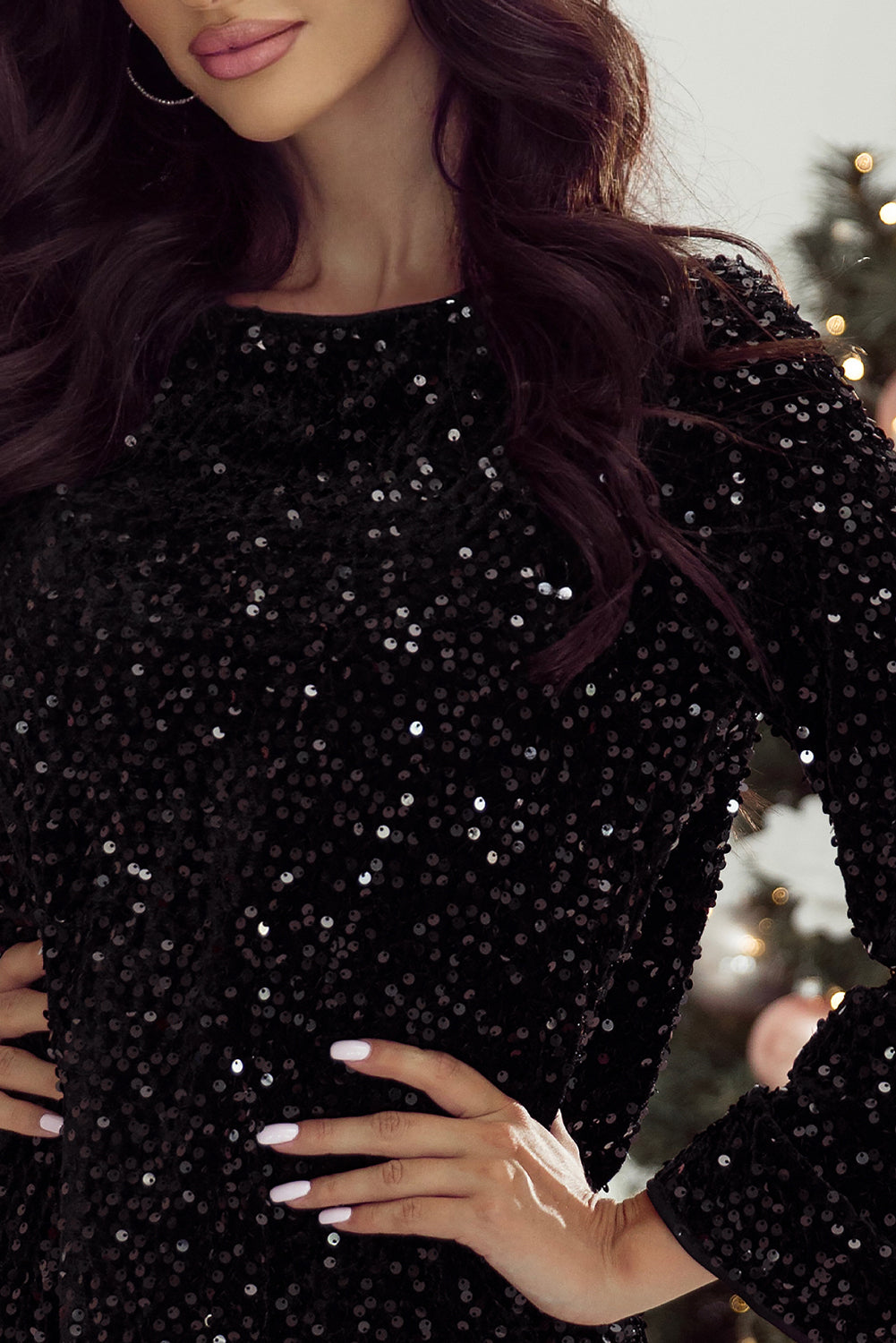 Black Sequin Cutout-Back Mini Dress
