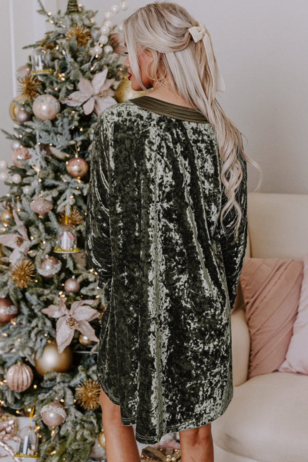 Jungle Green Velvet Dress with Pockets