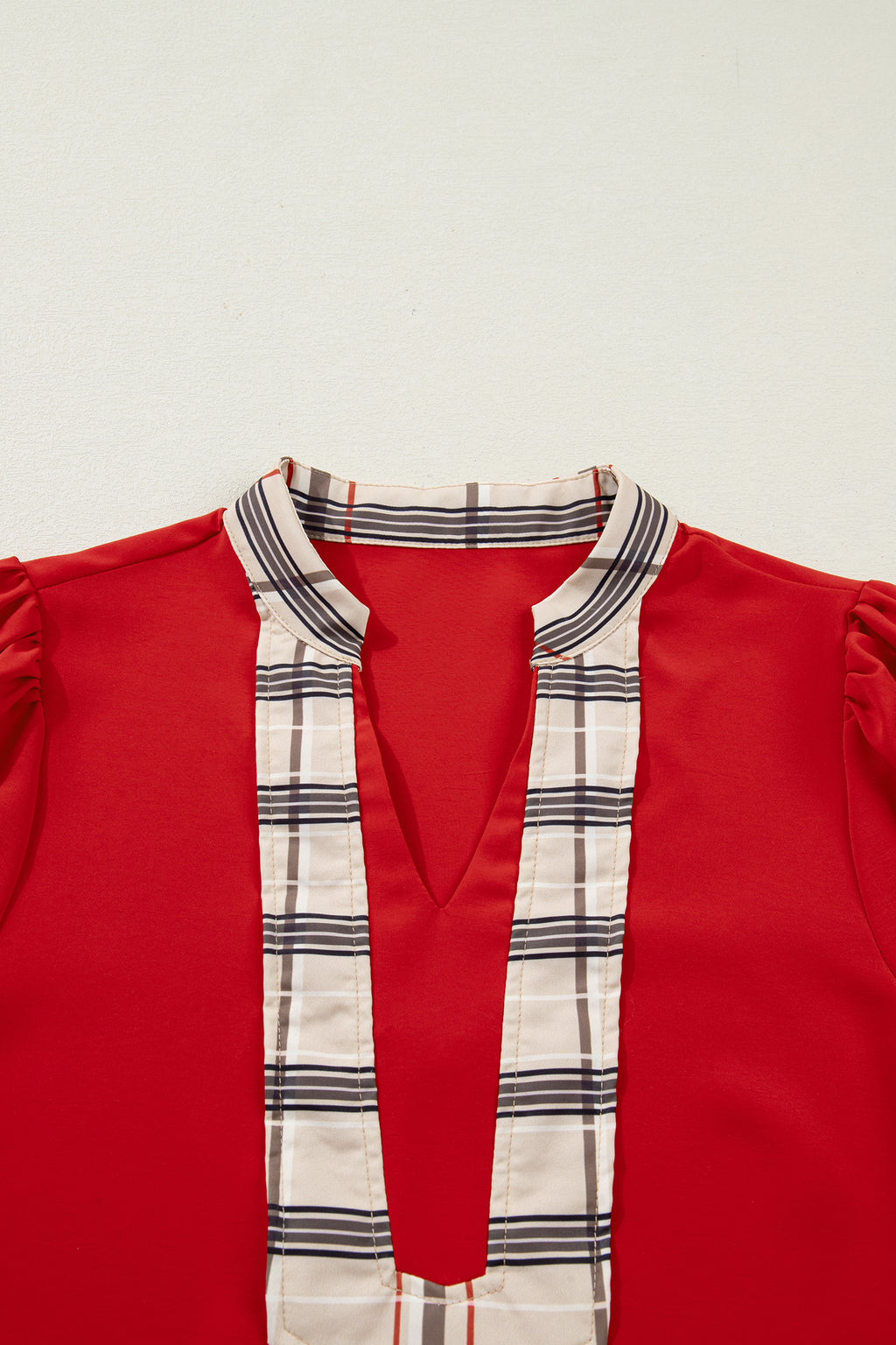 Racing Red Plaid Patchwork Blouse