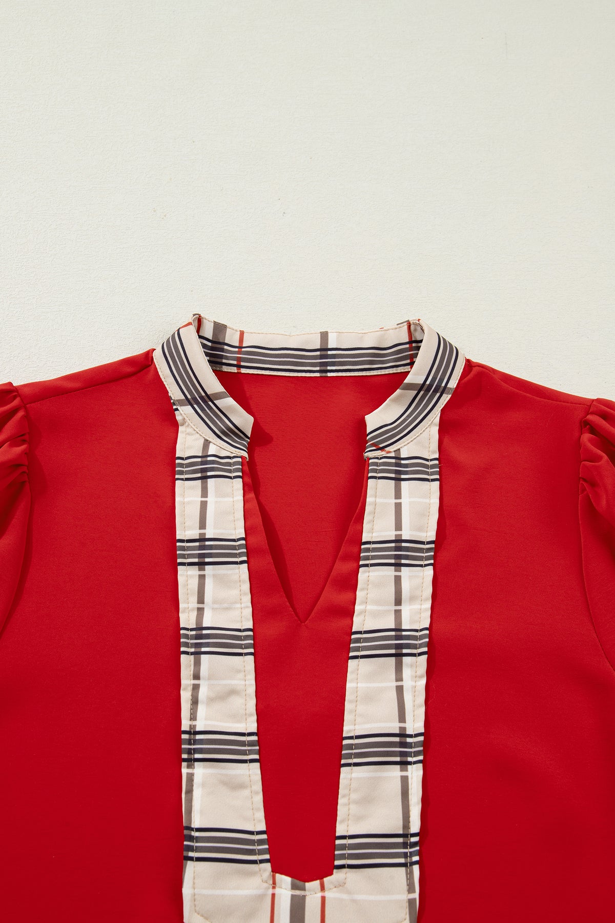 Racing Red Plaid Patchwork Blouse