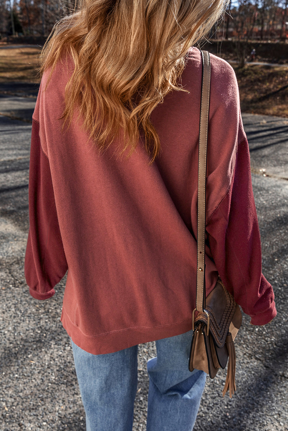 Mineral Red Two-Tone Patchwork Sweatshirt