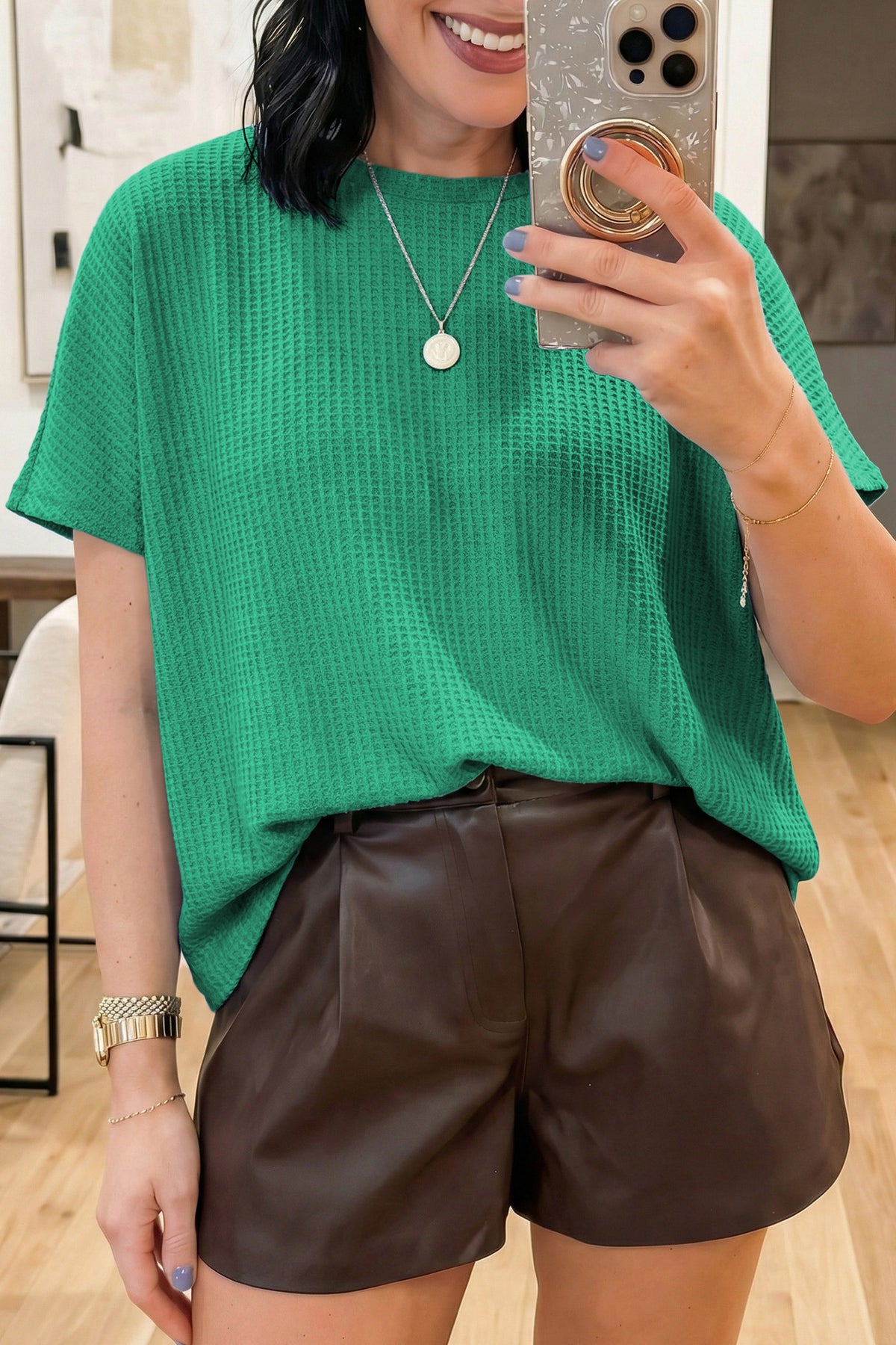 Waffle Textured Knit Dolman Top