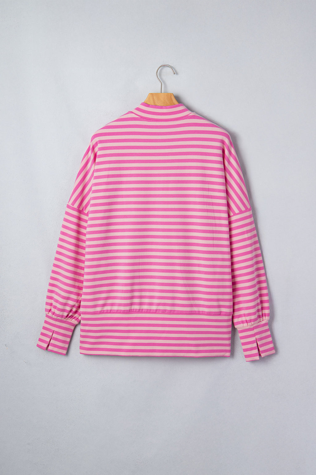 Pink Stripe Zip-Up Puff Sleeve Zip Jacket Sweatshirt