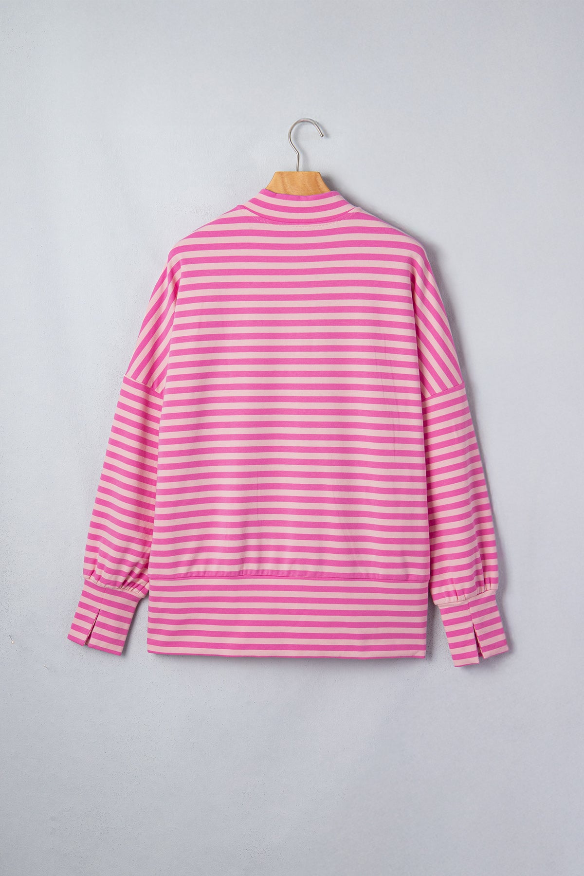Pink Stripe Zip-Up Puff Sleeve Zip Jacket Sweatshirt