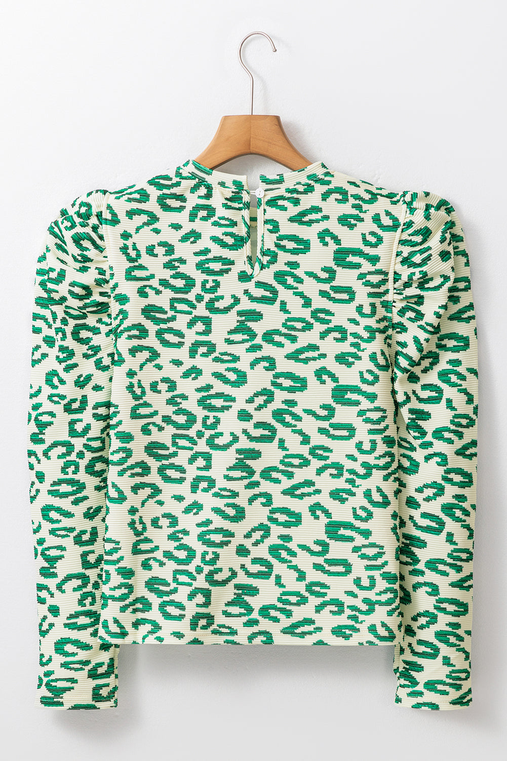 Blackish Green Leopard Puff-Sleeve Top