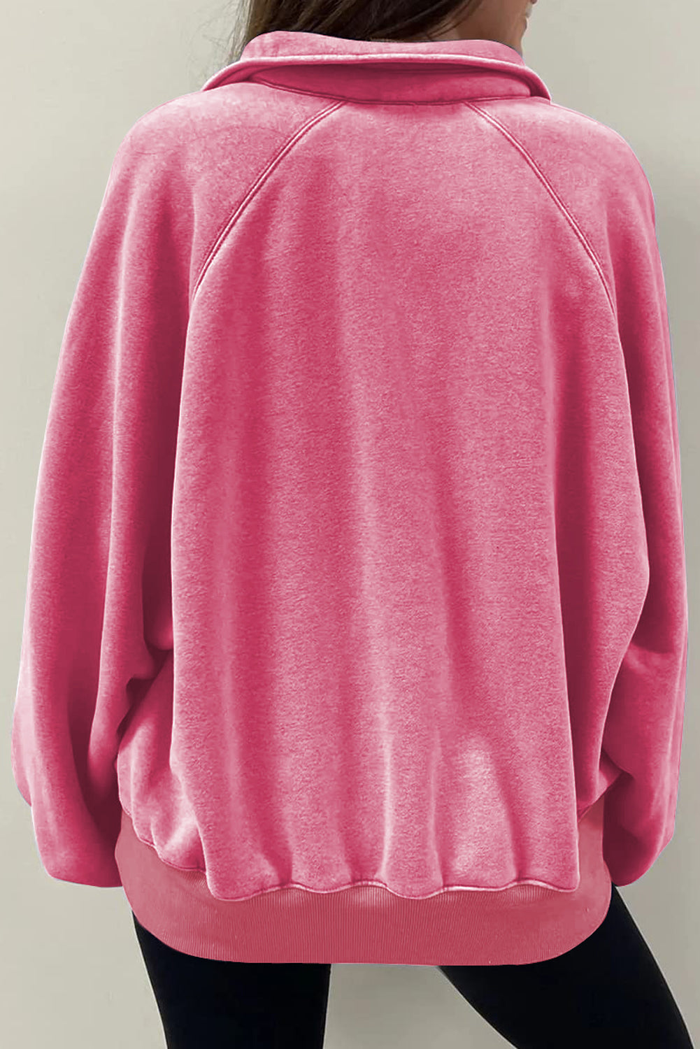 Pink Snap-Button Balloon-Sleeve Sweatshirt
