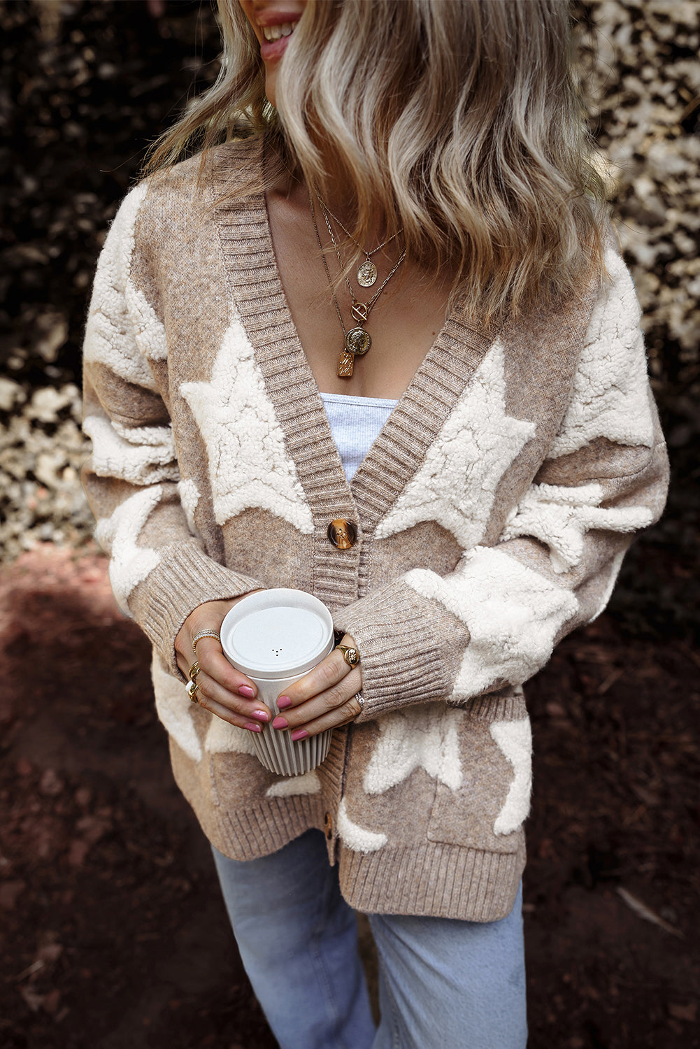 Khaki Sherpa Star Cardigan