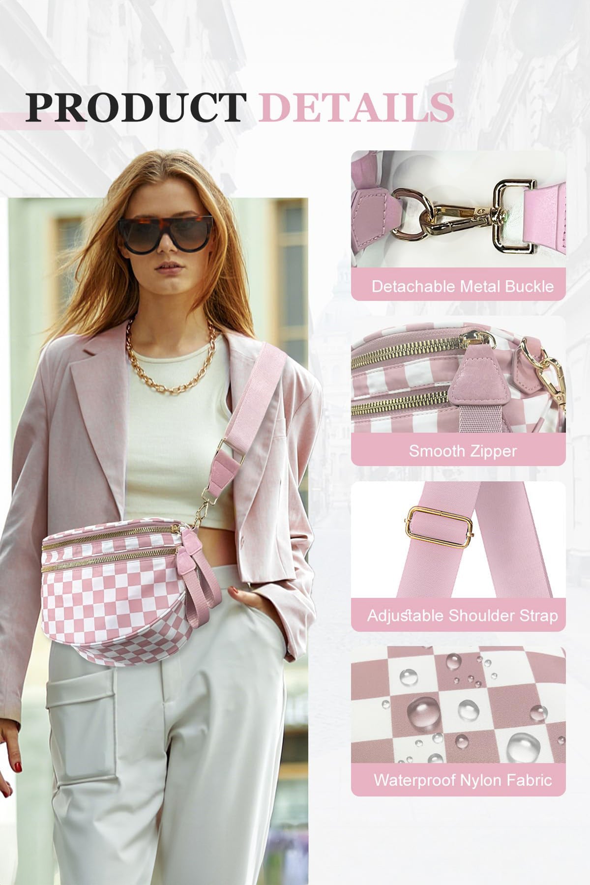 Phalaenopsis Checkered Print Wide Strap Large Crossbody Bag