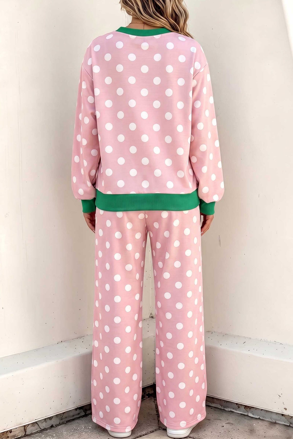 Polka Dot Contrast Trim Pant Set