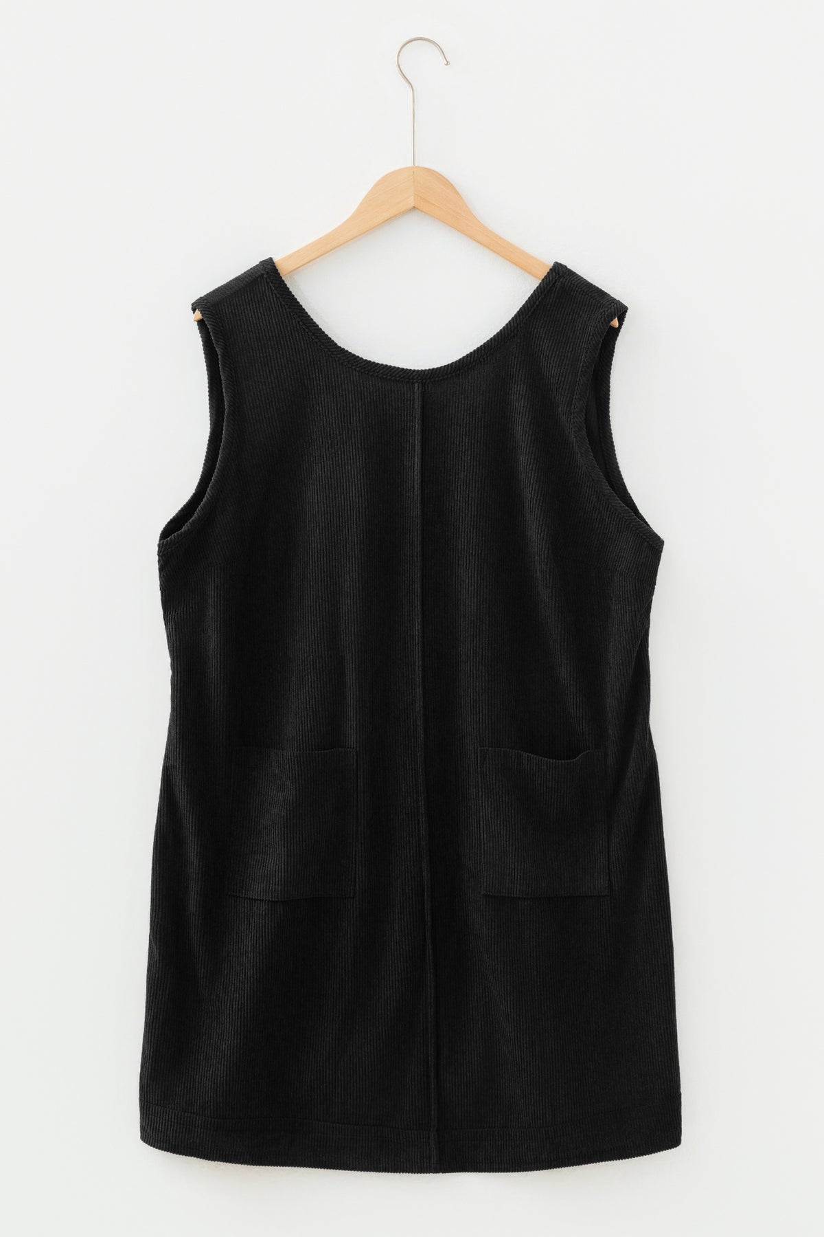Black Plus Size Corduroy Patch Pocket Sleeveless Mini Dress