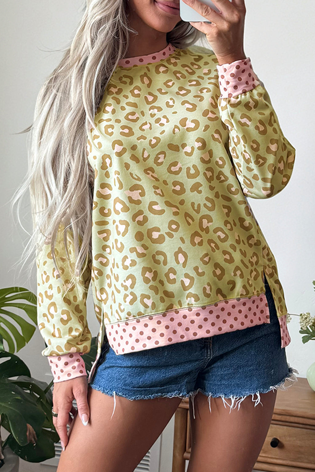 Leopard Polka Dot Colorblock Top