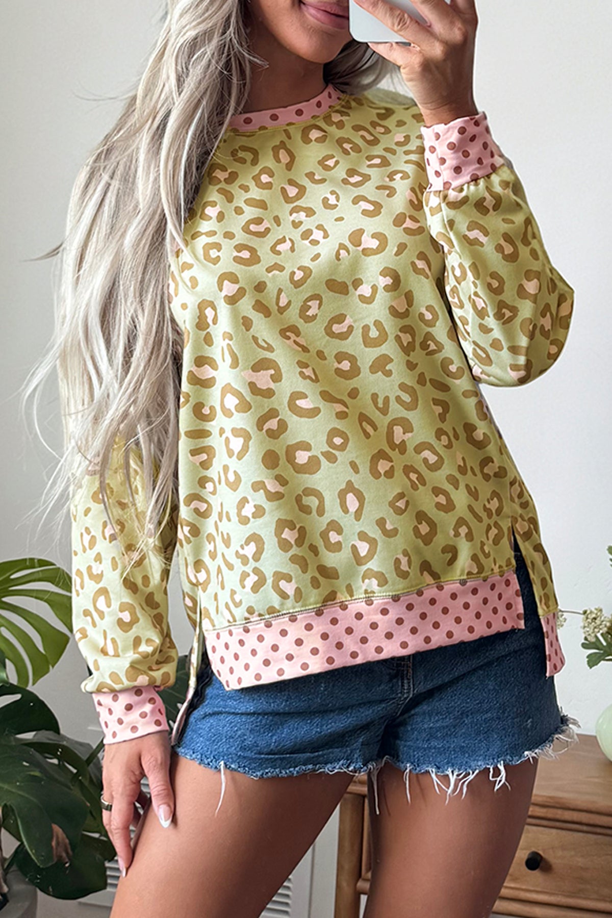 Leopard Polka Dot Colorblock Top