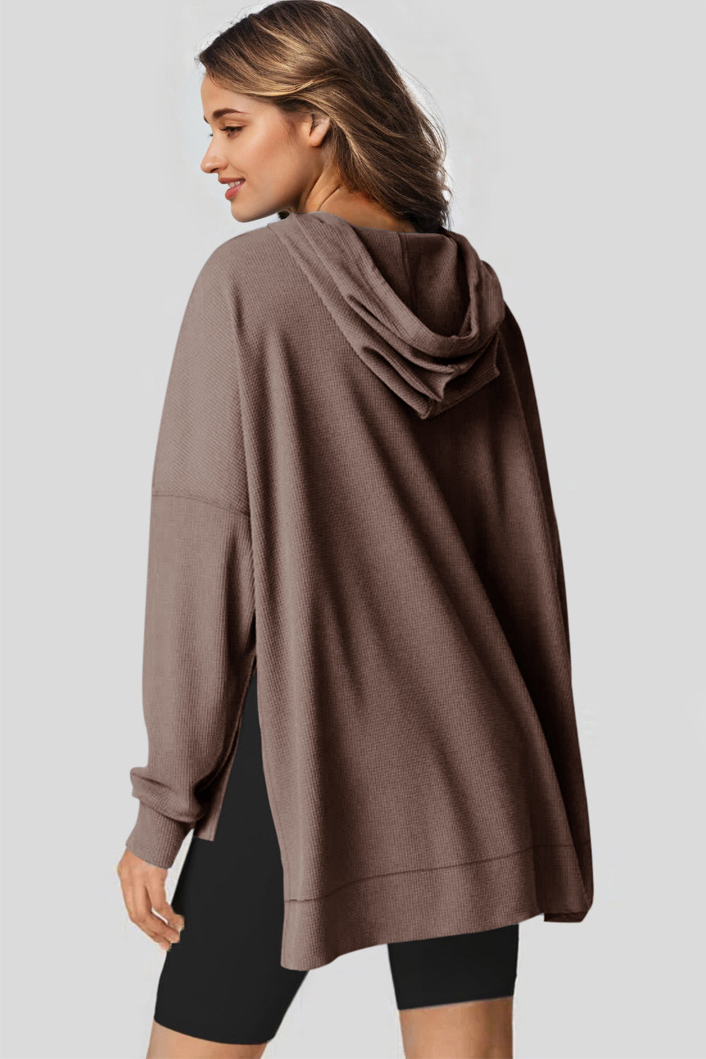 Light Pink Waffle-Knit Fleece Hoodie