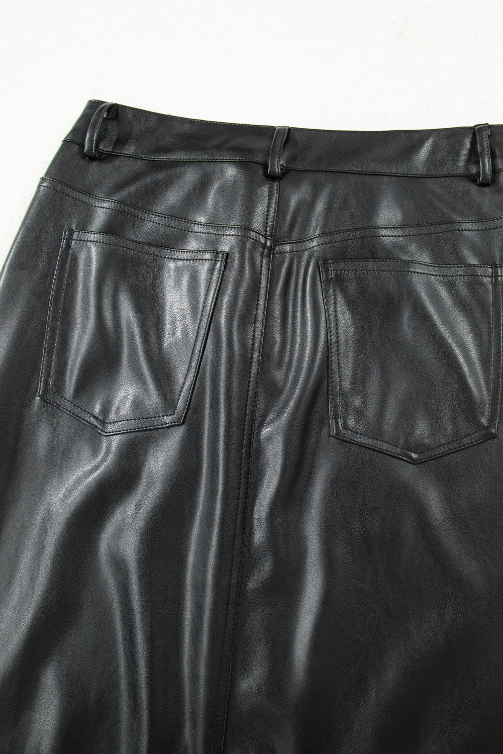 Black faux leather side slit maxi skirt from Dear-Lover, featuring a stylish long skirt with a side slit, perfect for trendy outfits.
