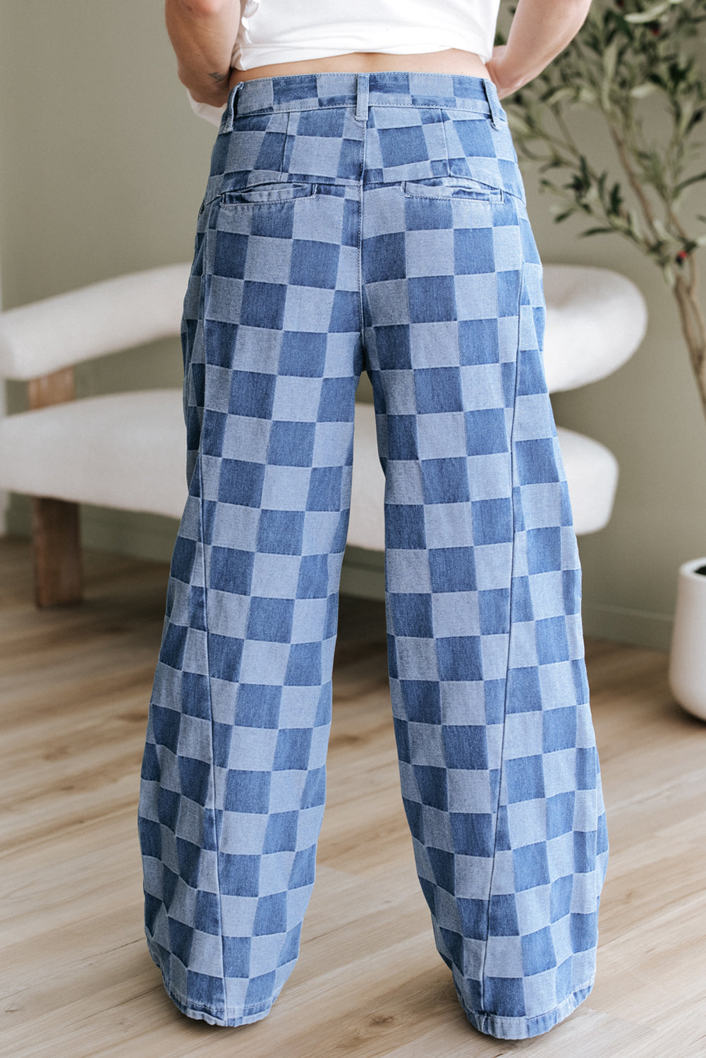 Dusk Check Wide-Leg Jeans