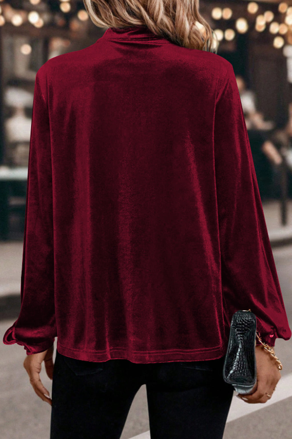 Red Dahlia Velvet Keyhole Blouse