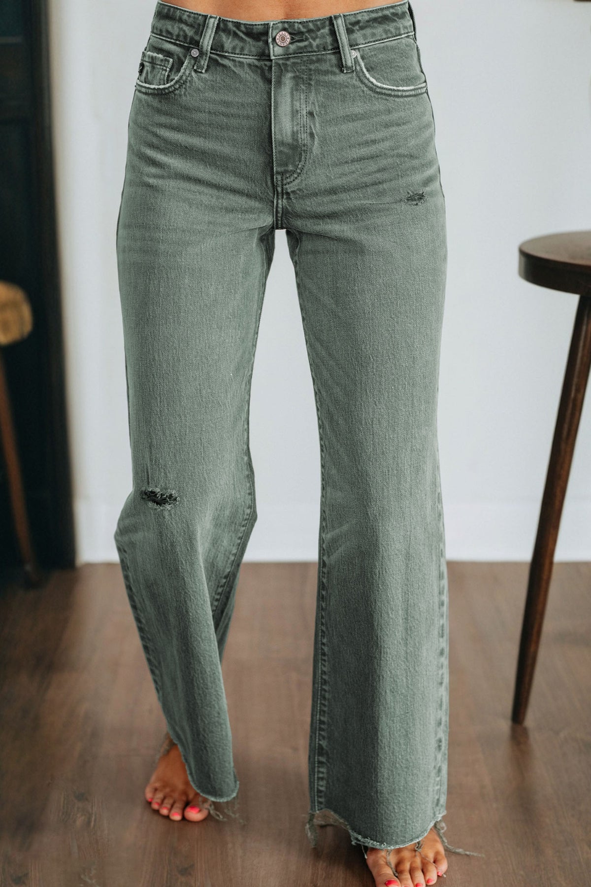 Four Leaf Clover Slight Distressed Raw Edge Wide Leg Jeans