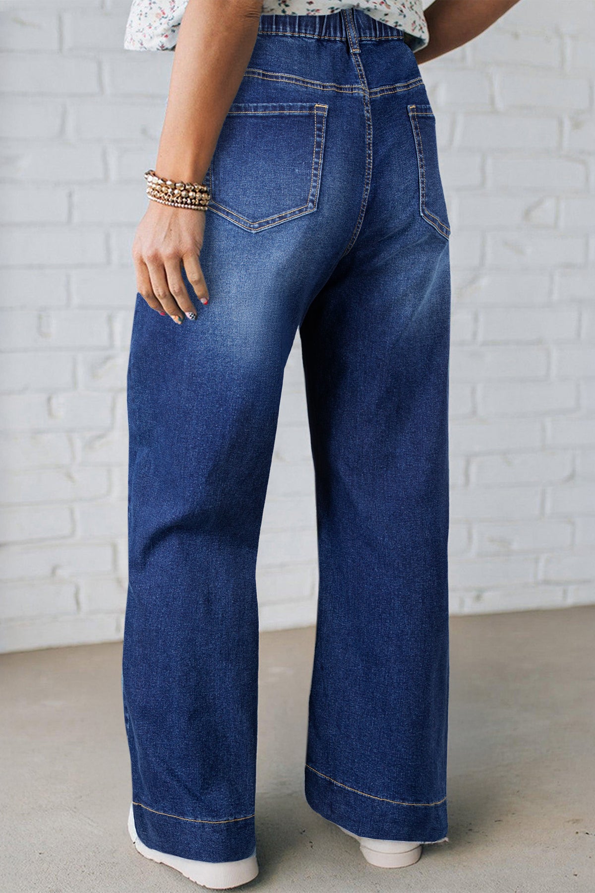 Dark blue acid wash plus size jeans with contrast lace-up details, from Dear-Lover, featuring a trendy, relaxed fit and stylish design.