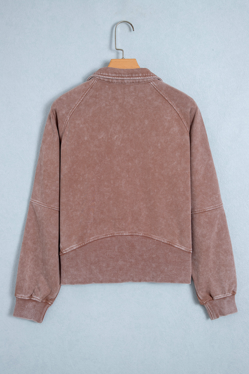 Chestnut Vintage Half-Zip Long-Sleeve Ribbed Cuffs Hem Sweatshirt