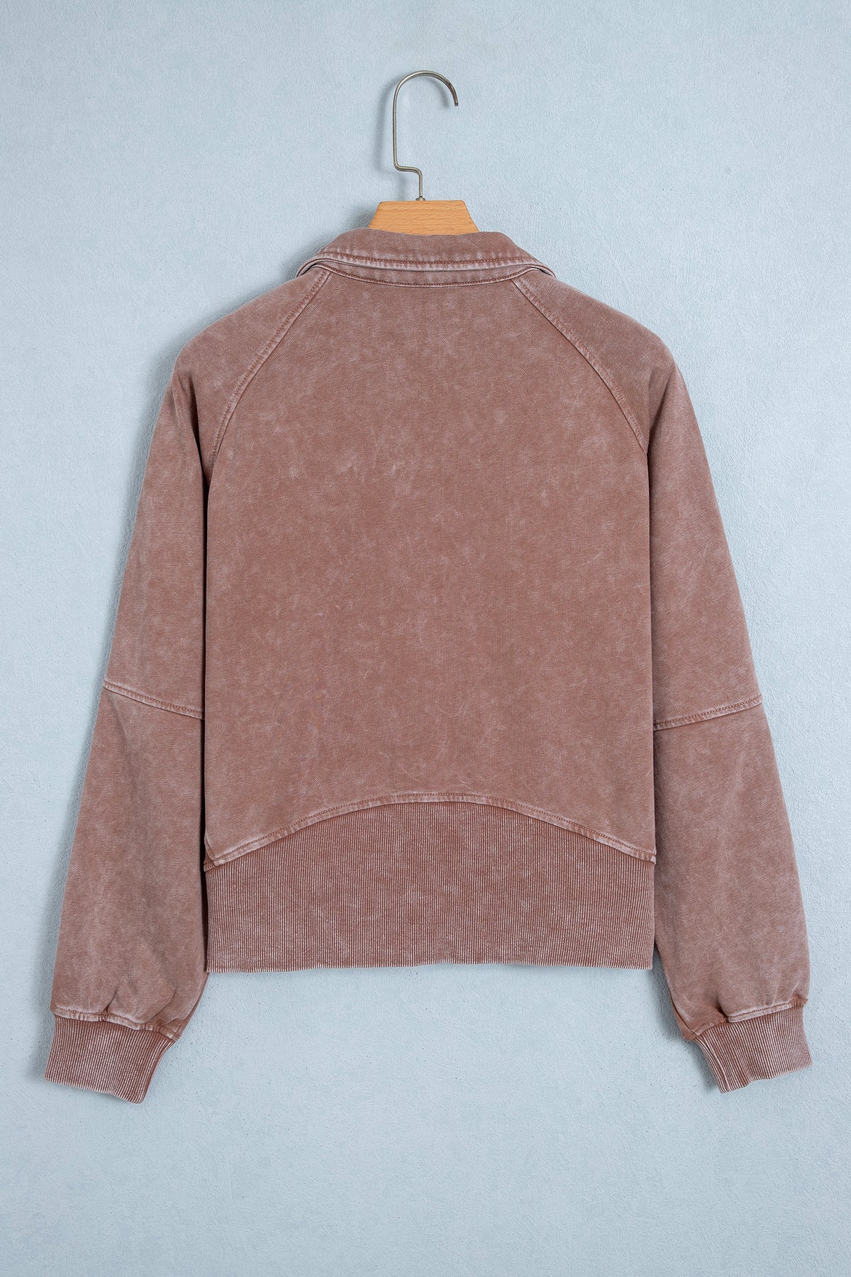 Chestnut Vintage Half-Zip Long-Sleeve Ribbed Cuffs Hem Sweatshirt